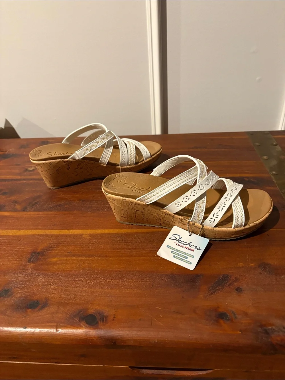 Skechers White Multi-Strap Wedge Sandals